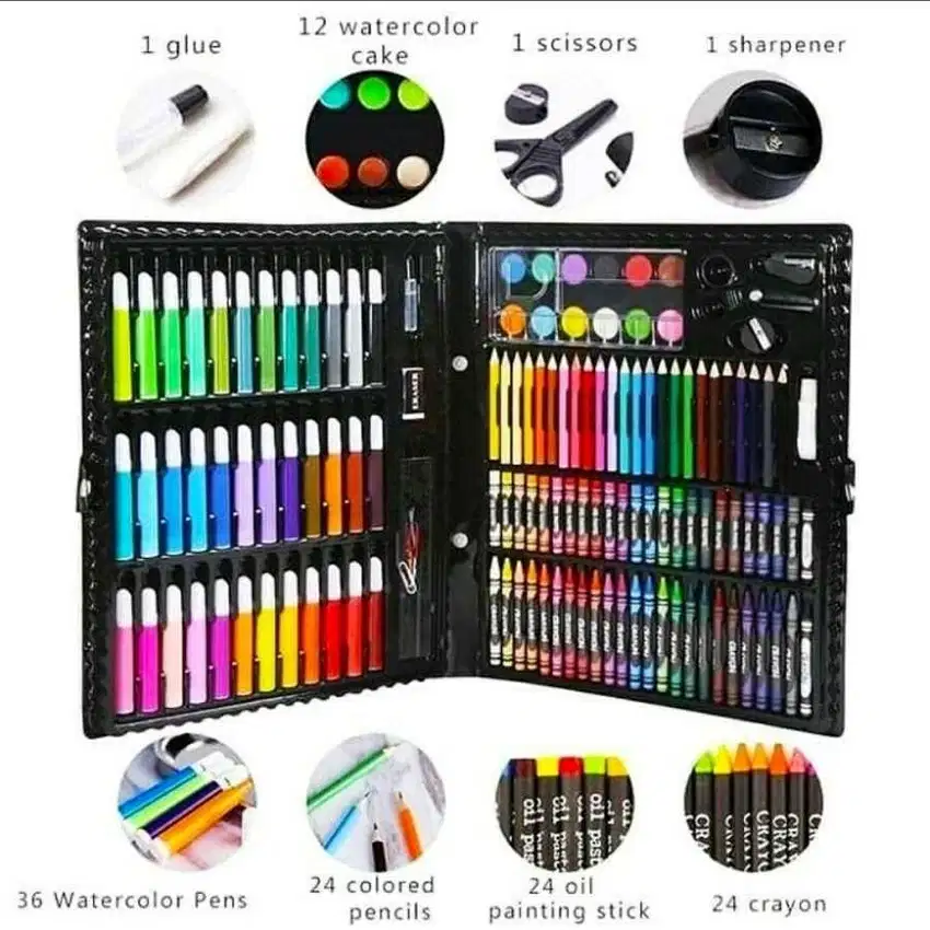 Crayon SET Peralatan Gambar Mewarnai Ada Pensil Warna Crayon dan Spido