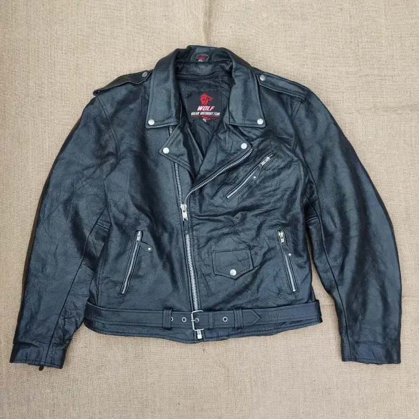 WOLF Jaket Kulit Vintage Biker Ramones Leather Jacket