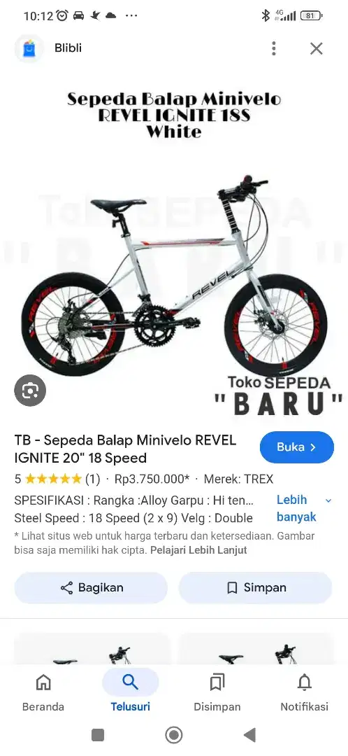 Sepeda balap Minivelo REVEL masih baru mulusss