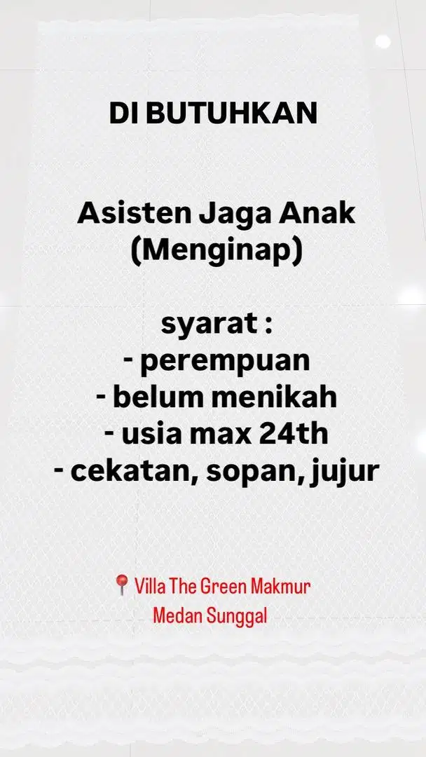 Lowongan Asisten Jaga Anak