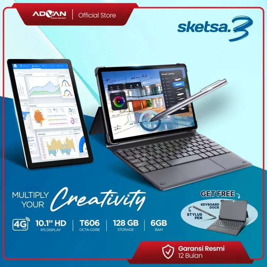 Advan Sketsa 3 6/128gb Gratis pen dan keyboard bisa cash/kredit