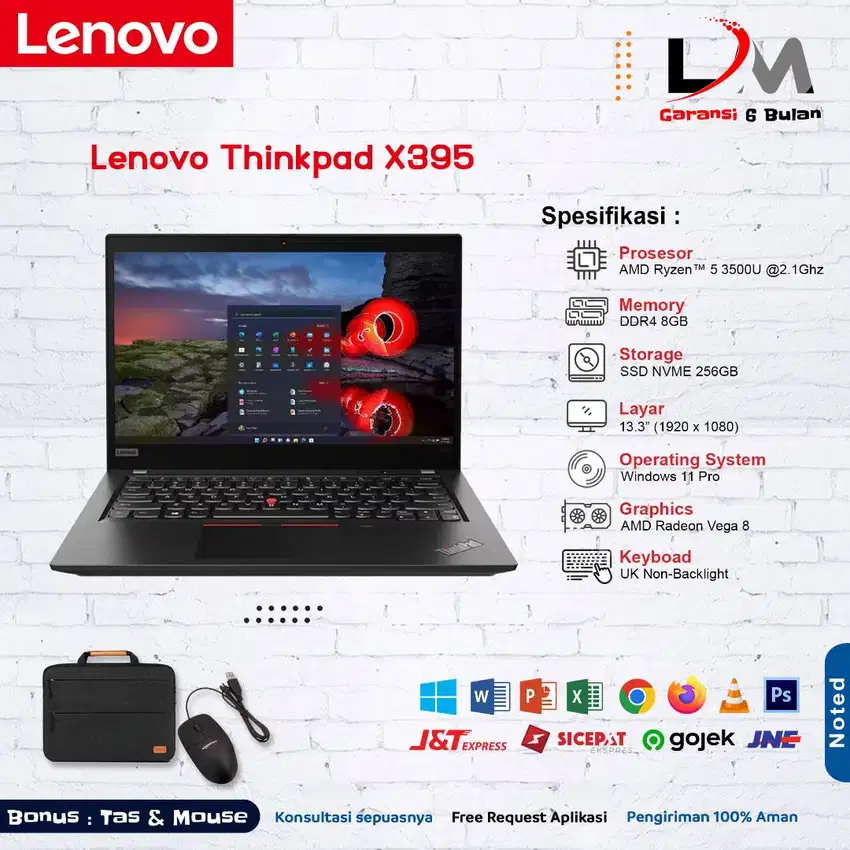 Lenovo Thinkpad X395 Ryzen 5 RAM 8 SSD 256 13.3 FHD Win 11 Bergaransi