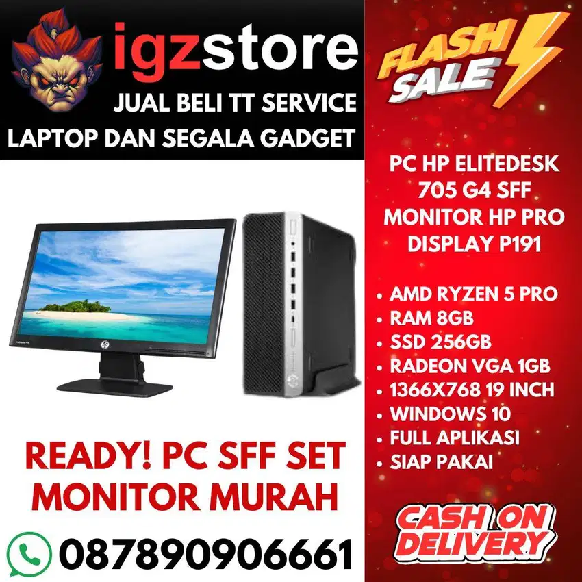 PC+MONITOR MURAH! RYZEN 5 SFF HP ELITEDESK 705 G4 8/256 SSD VGA RADEON