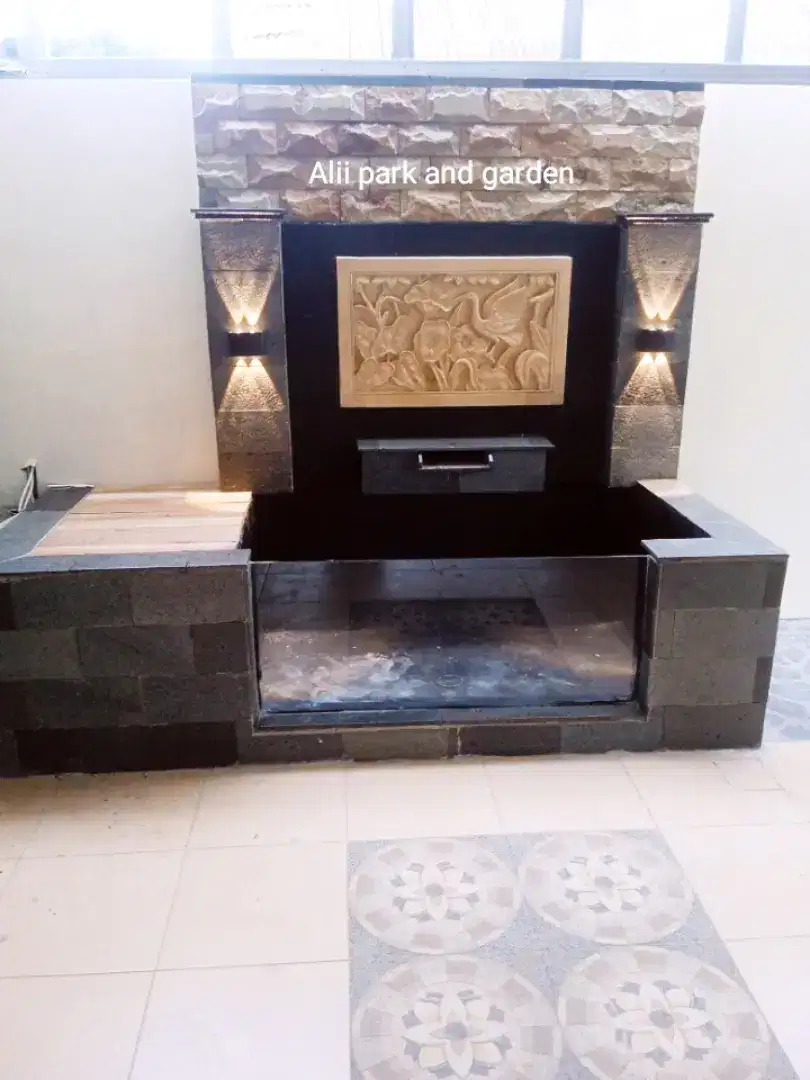 Kolam koi minimalis kaca motif Lampu