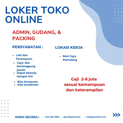 Loker Toko online admin gudang packing