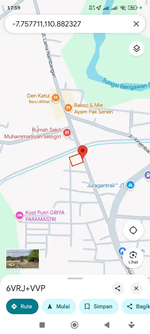 Dijual Cepat!!Tanah Strategis Samping Rumah Sakit PKU Muhammadiyah SLG