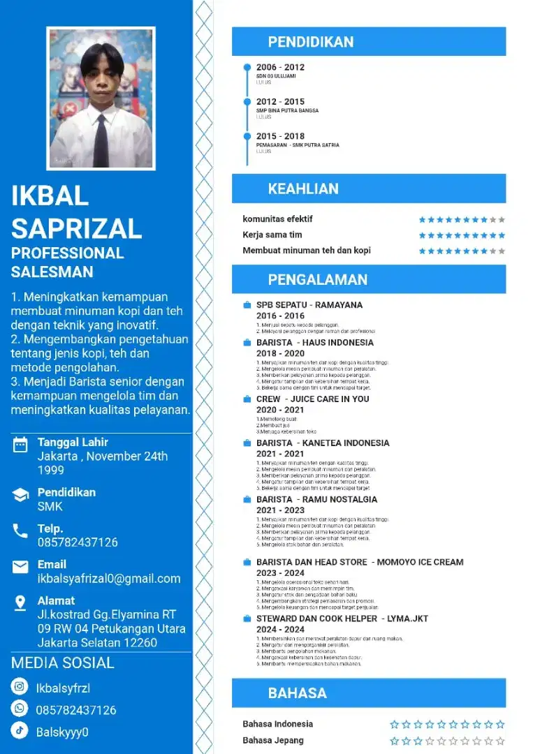 Cari lowongan kerja Barista, Cleaning Service, Office Boy, Cook Helper