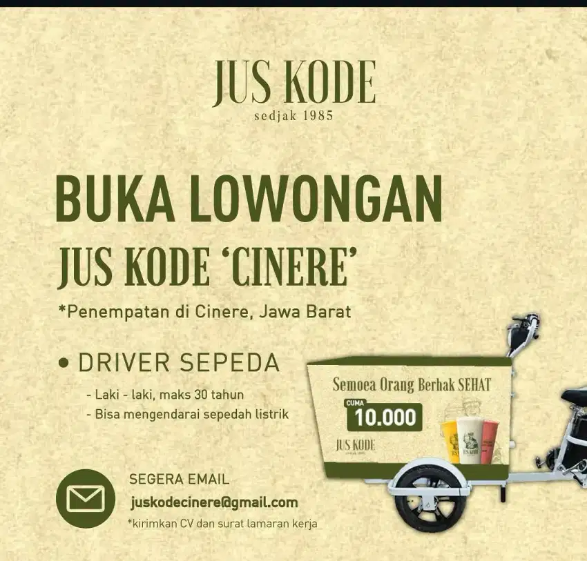 Dibutuhkan staff jus kode cinere, segera!