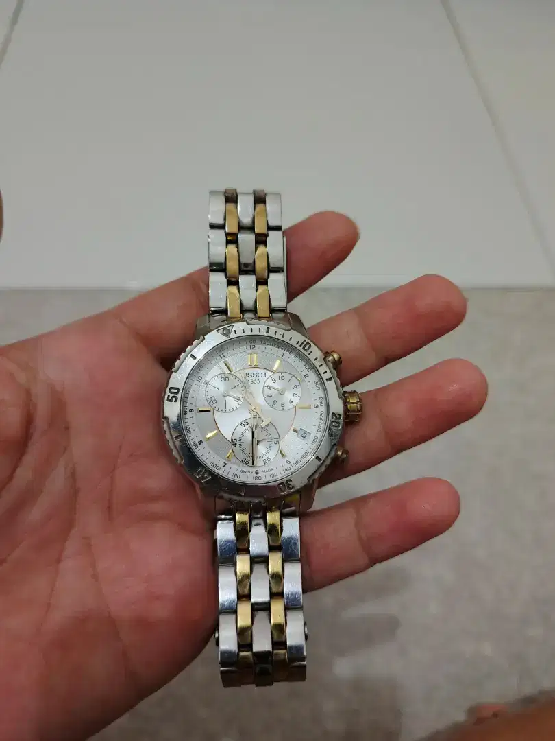 JUAL RUGI JAM TANGAN TISSOT PRS 200 CHRONOGRAPH GOLD ORIGINAL