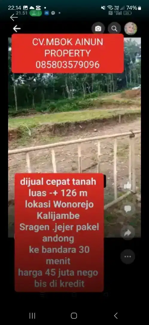 Dijual pekarangan WONOREJO,KALIJAMBE.SRAGEN