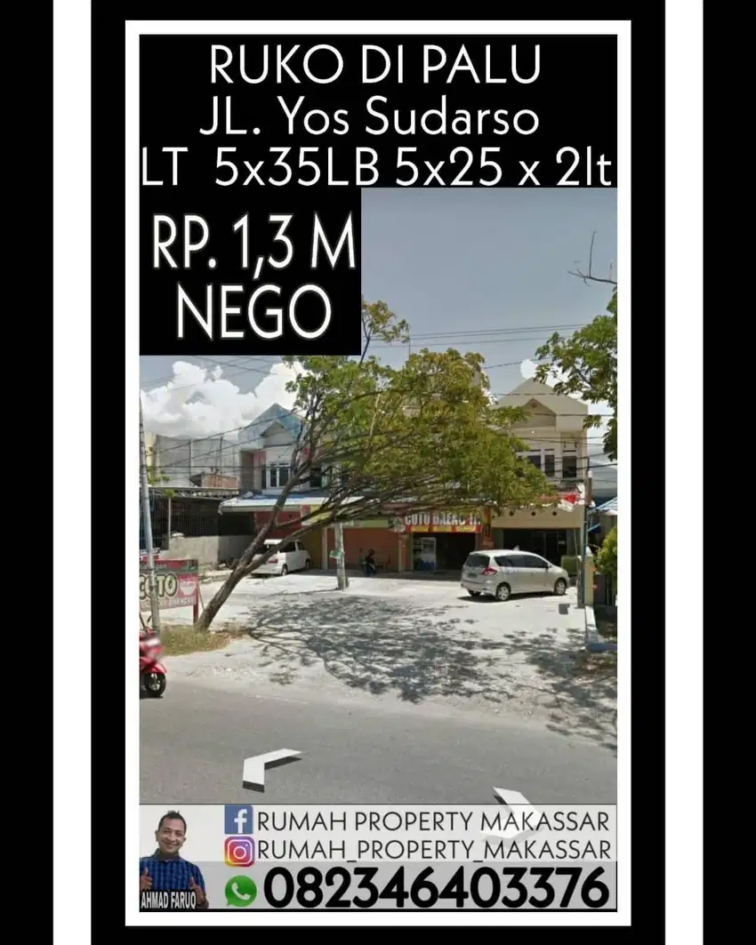 RUKO DIPALU jl Yos Sudarso LT = 5x35m.  LB = 5x25m x 2lt.