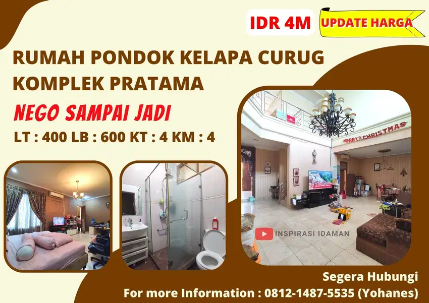 Jual Cepat Rumah Pondok Kelapa Curug Komplek Pratama Dekat Kalimalang