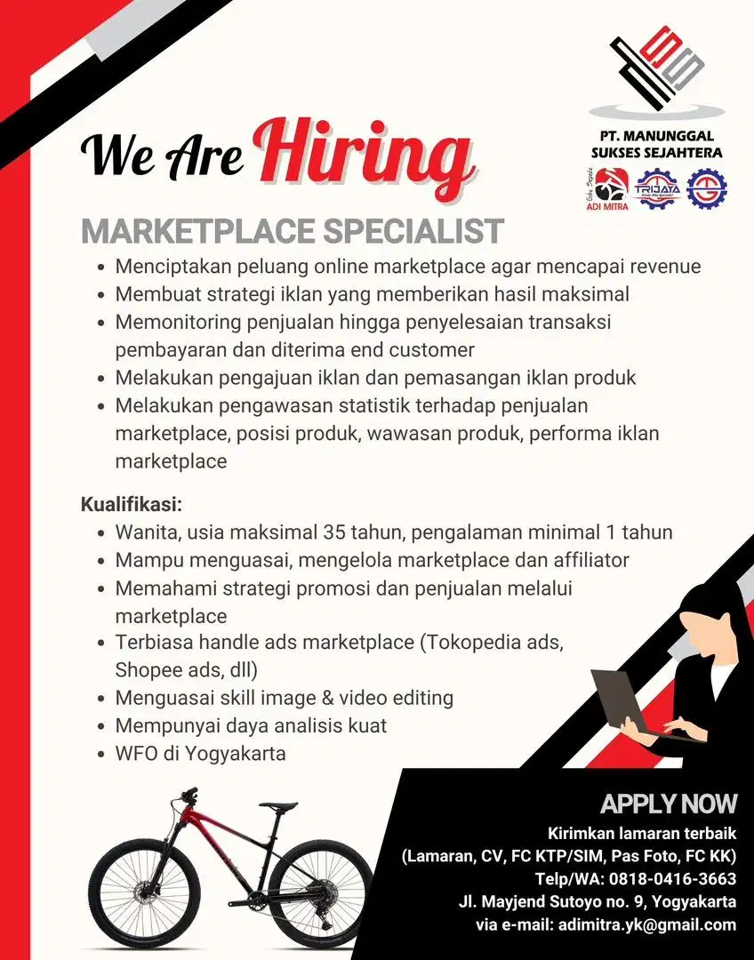 Dibutuhkan Marketplace Specialist Area Jogja