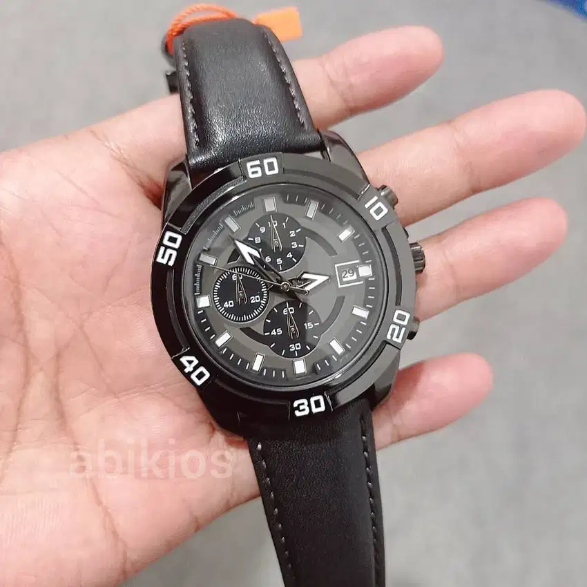 Jam tangan analog chrono original tali kulit ab9156 black full