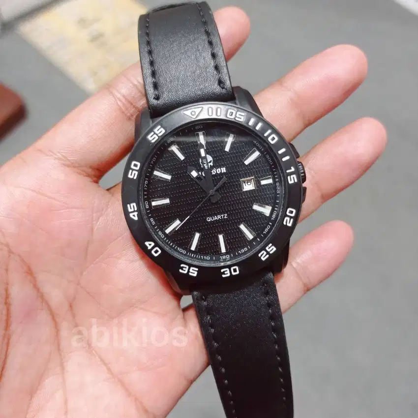 Jam tangan analog kulit casing doff black ja1 pria elegan