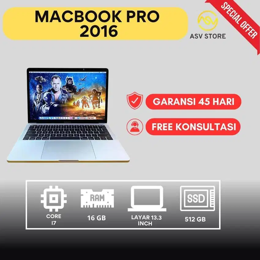 MacBook Pro 2016 - Core i7, RAM 16GB , SSD 512GB