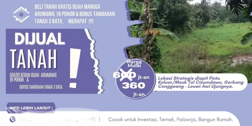 Dijual tanah Lokasi strategis tol cisumdawu gerbang conggeang sumedang