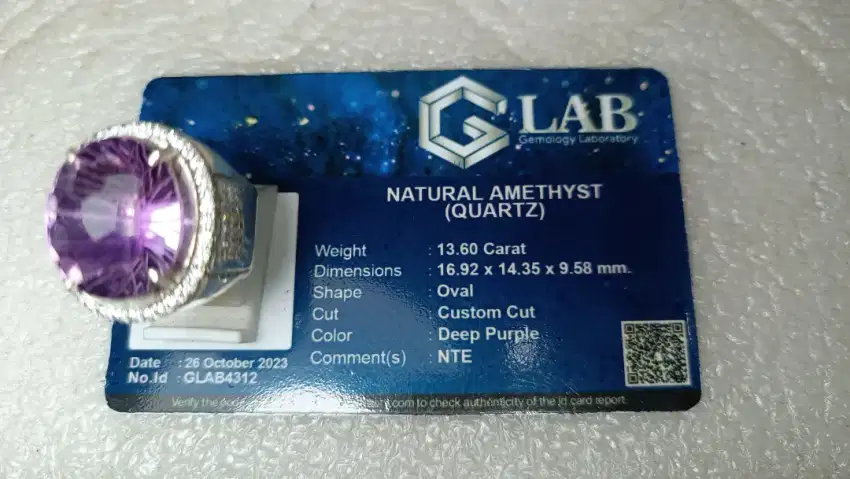 Cincin Perak Natural Amethyst/Kecubung 13.60 Ct Mewah Bermemo