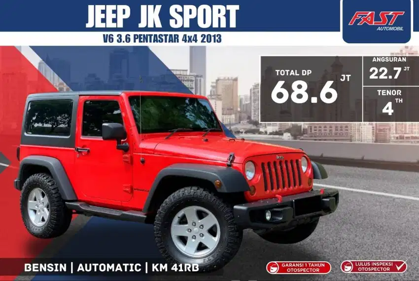 DP 68JT JEEP JK SPORT 2013 3.6 AT 4×4 LOW KM.41RB PAJAK PANJANG #F6ST