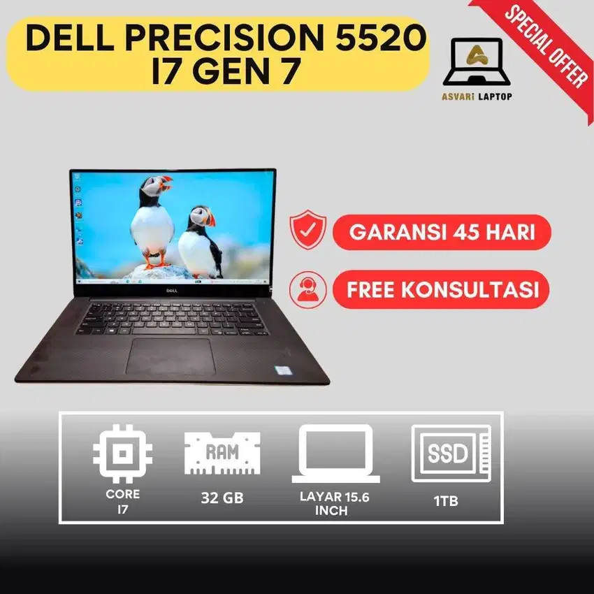 DELL PRECISION 5520 CORE I7 7700HQ RAM 32 GB SSD 1TB