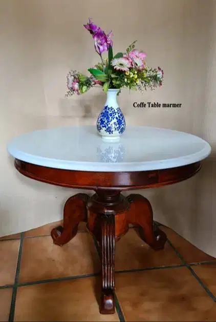 Meja tamu bulat marmer antik diameter 90cm