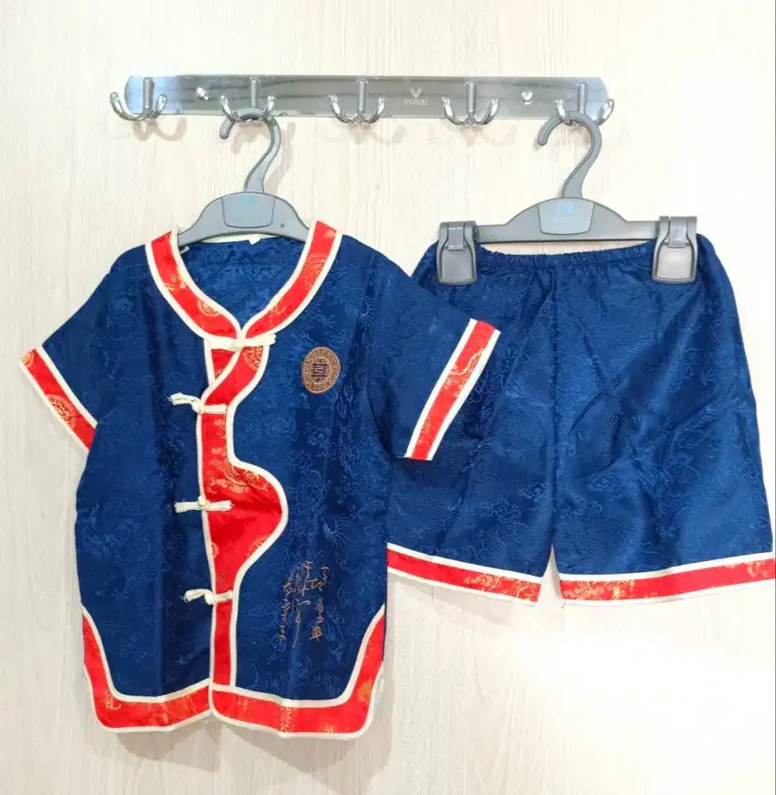 Baju setelan cina imlek qipao cheongsam anak cowok biru blue boy