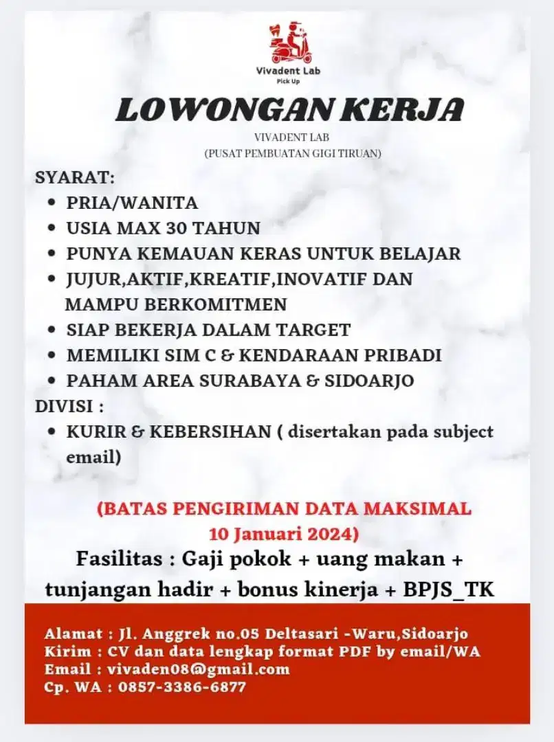 Lowongan Kurir & Kebersihan