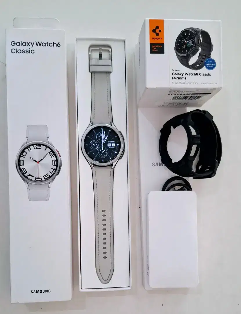 Samsung Watch 6 Classic 47mm Silver Mulus Perpect Fullset Strap Spigen