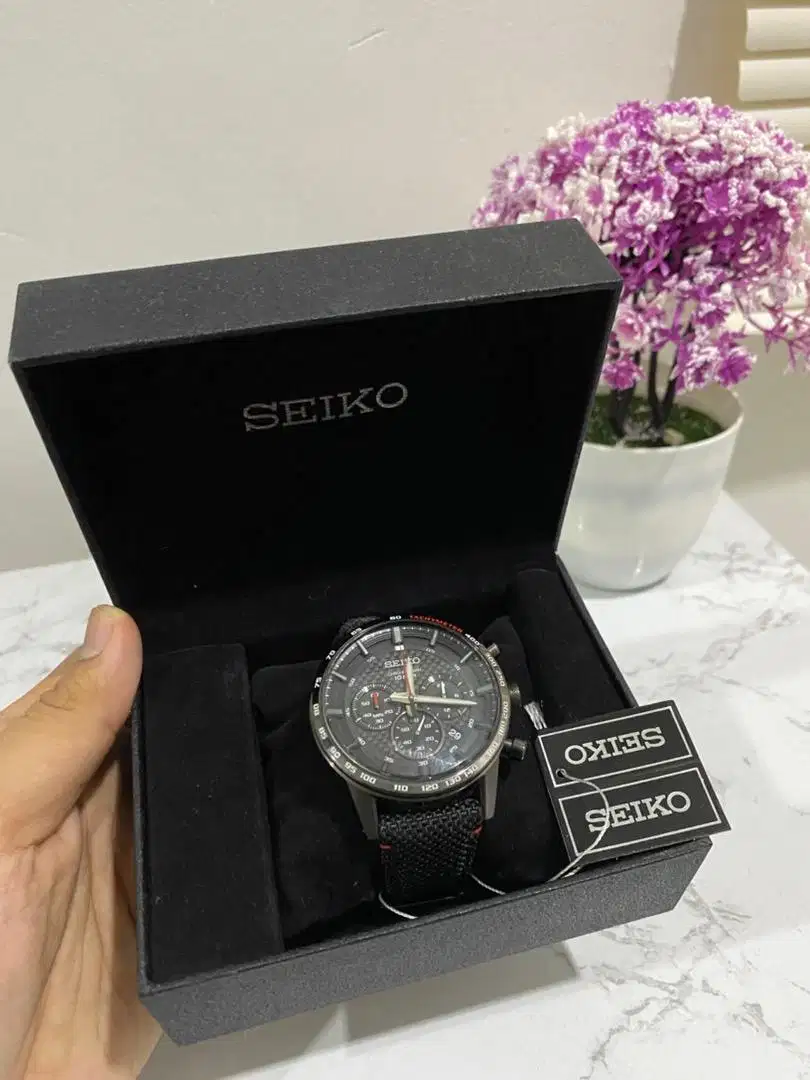 Seiko Chronograph Black Dial Nylon Strap SSB359P1