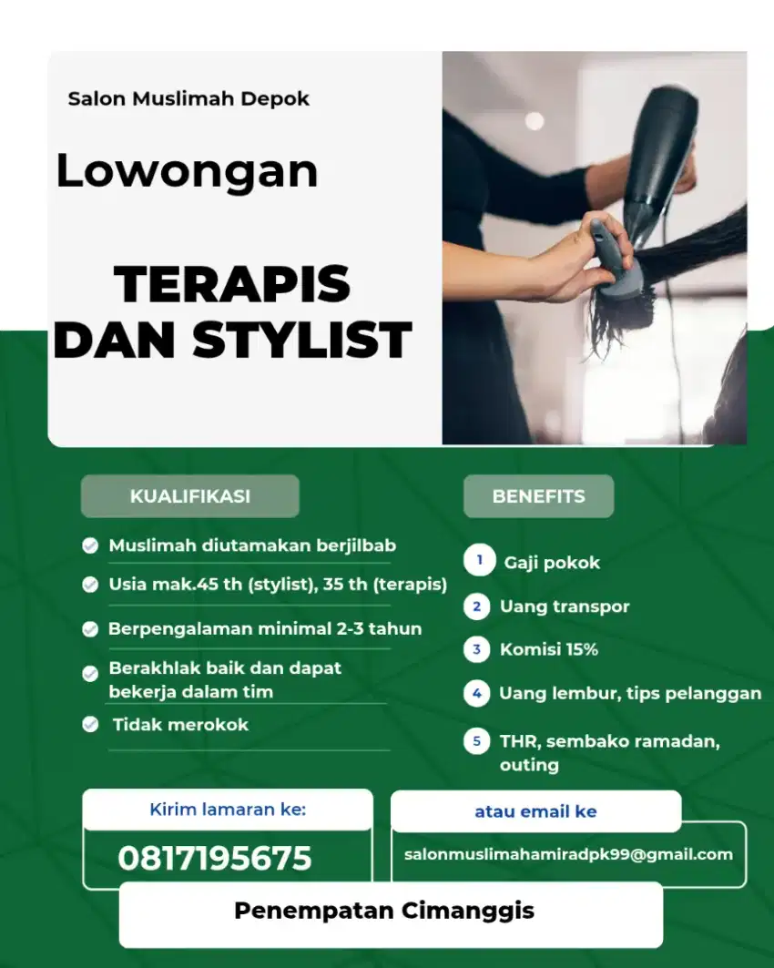 Loker Stylist dan Terapis Salon Muslimah Depok