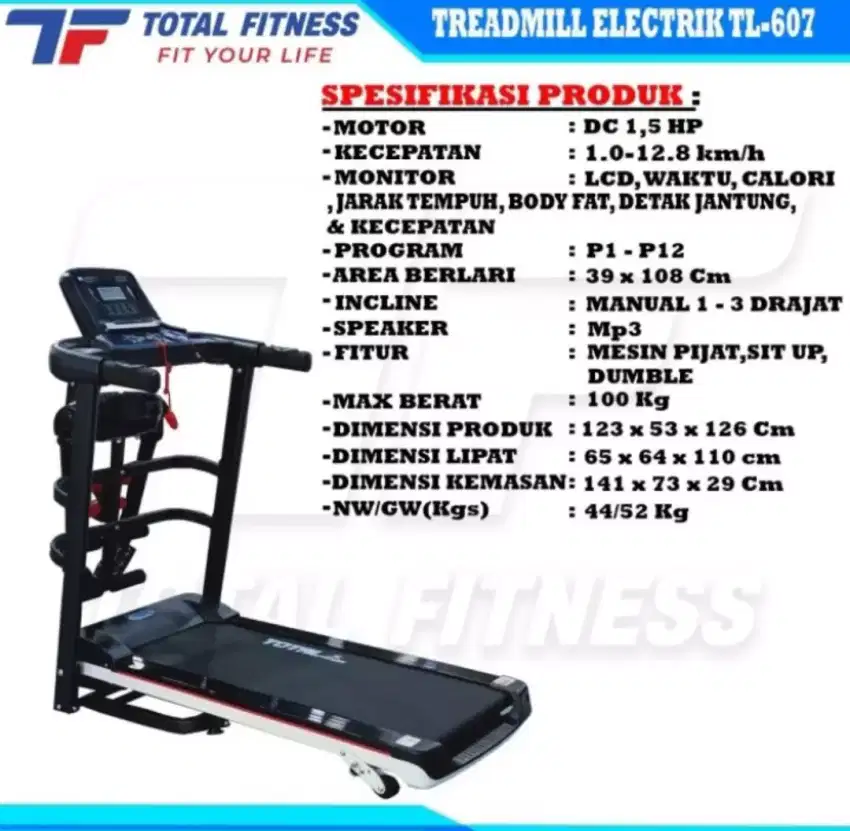 SMALL ELECTRIK TREADMILL 1,5 HP 3 FUNCTION TL-607