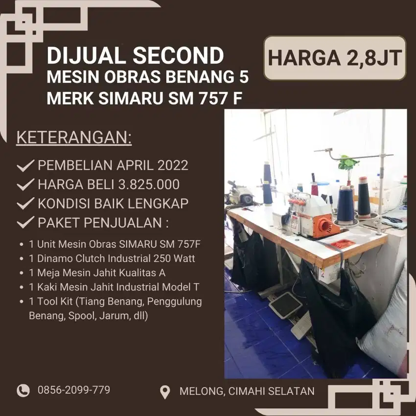 DIJUAL SECOND MESIN OBRAS BENANG 5 MERK SIMARU SM 757 F