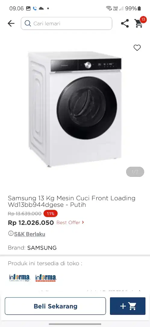 Promo mesin cuci samsung 13kg garansi 20 tahun