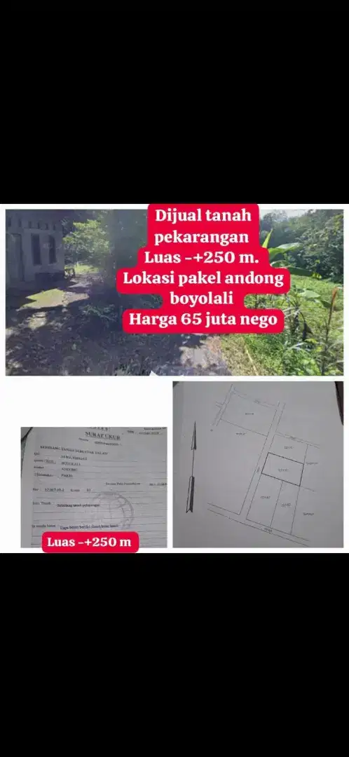 Dijual tanah Pakel Andong Boyolali L. 205 (wa.me/+6285803579096)