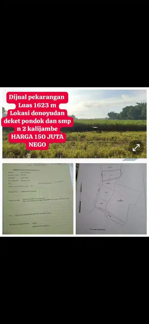 Dijual tanah Donoyudan Kalijambe Sragen (wa.me/+6285803579096)