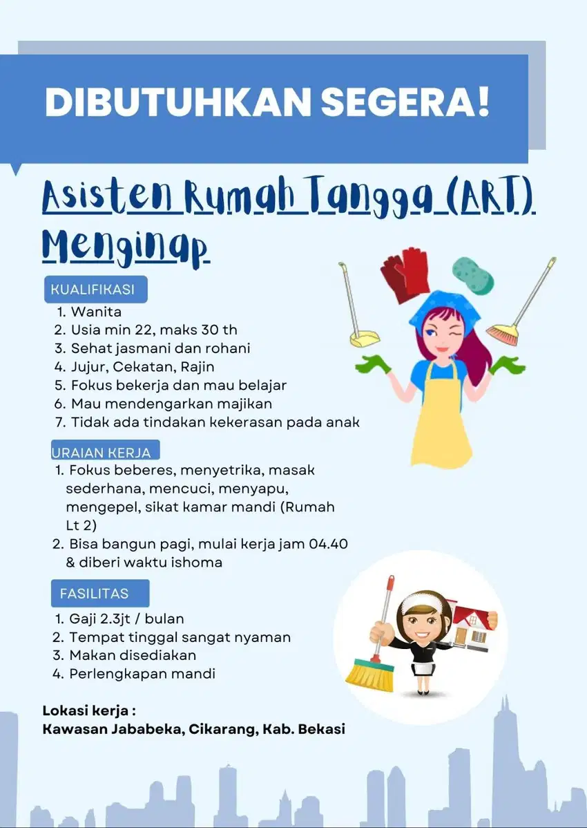 LOWONGAN KERJA ART MENGINAP. URGENT