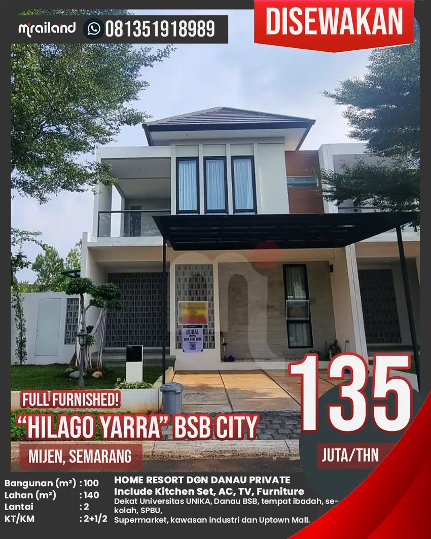 Disewakan/Dikontrakkan Rumah Full Furnish Hilago BSB City, Semarang