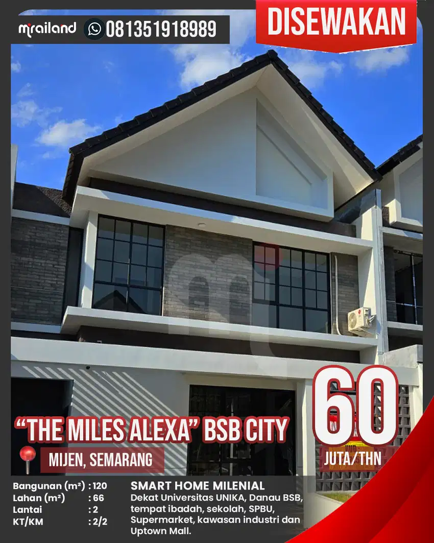 Rumah Disewakan/Dikontrakkan  TheMiles Alexa  BSB City Semarang