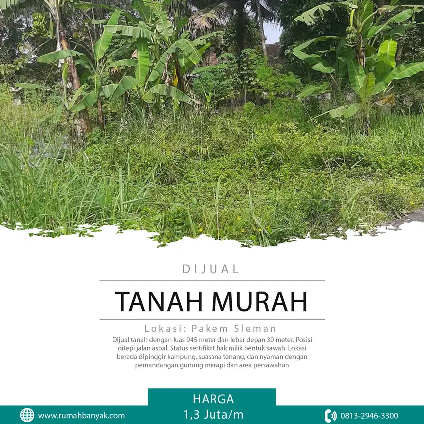 Jual Tanah Murah Di Pakem Cocok Untuk Villa Dengan View Sawah & Gunung