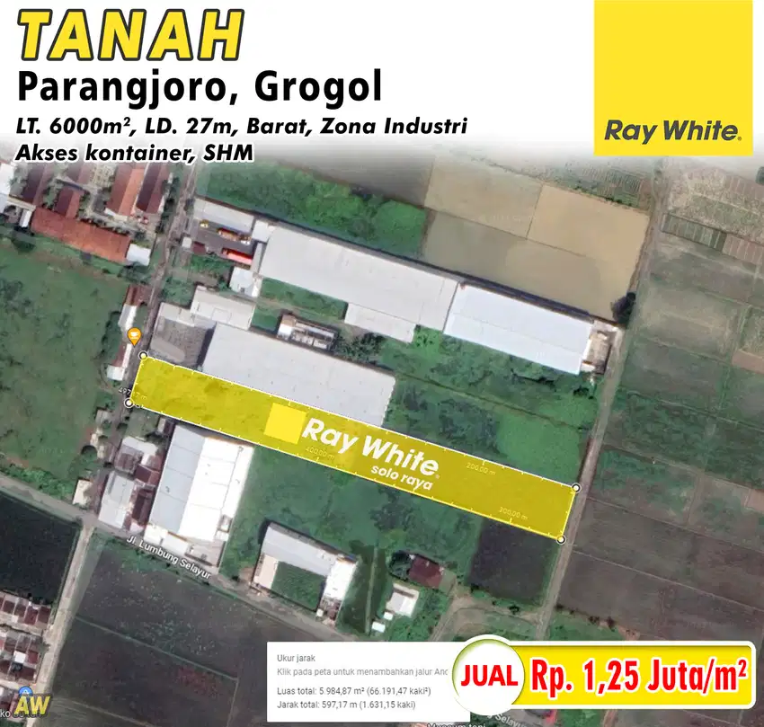 DIjual Tanah Zona Industri Parangjoro, Grogol 6000m2