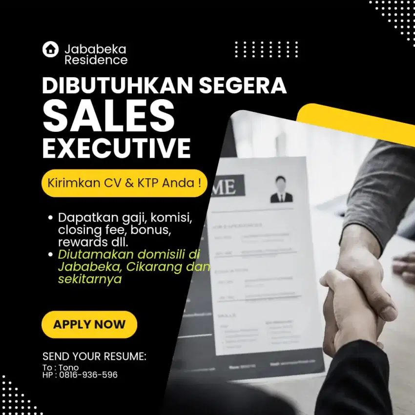 DIbutuhkan segera - Sales Executive