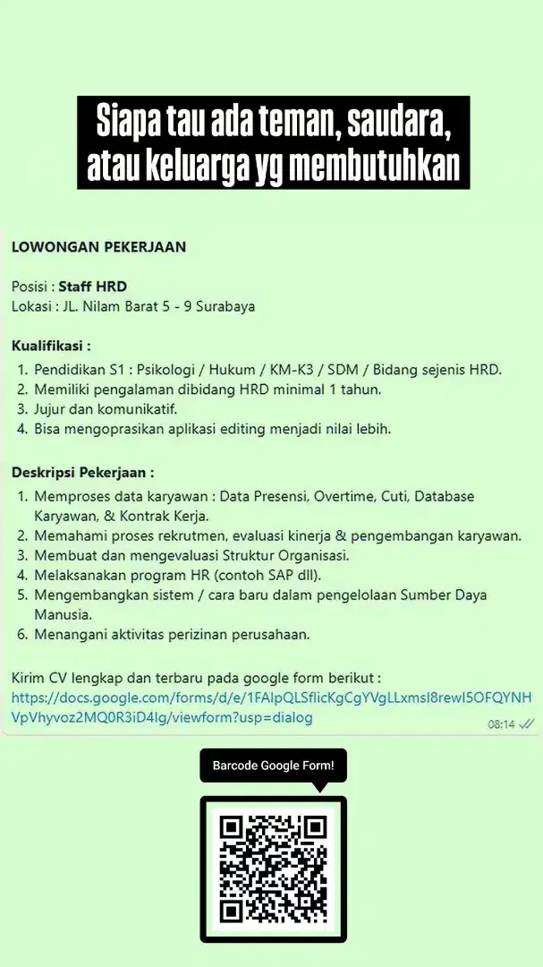 Lowongan Staff HRD