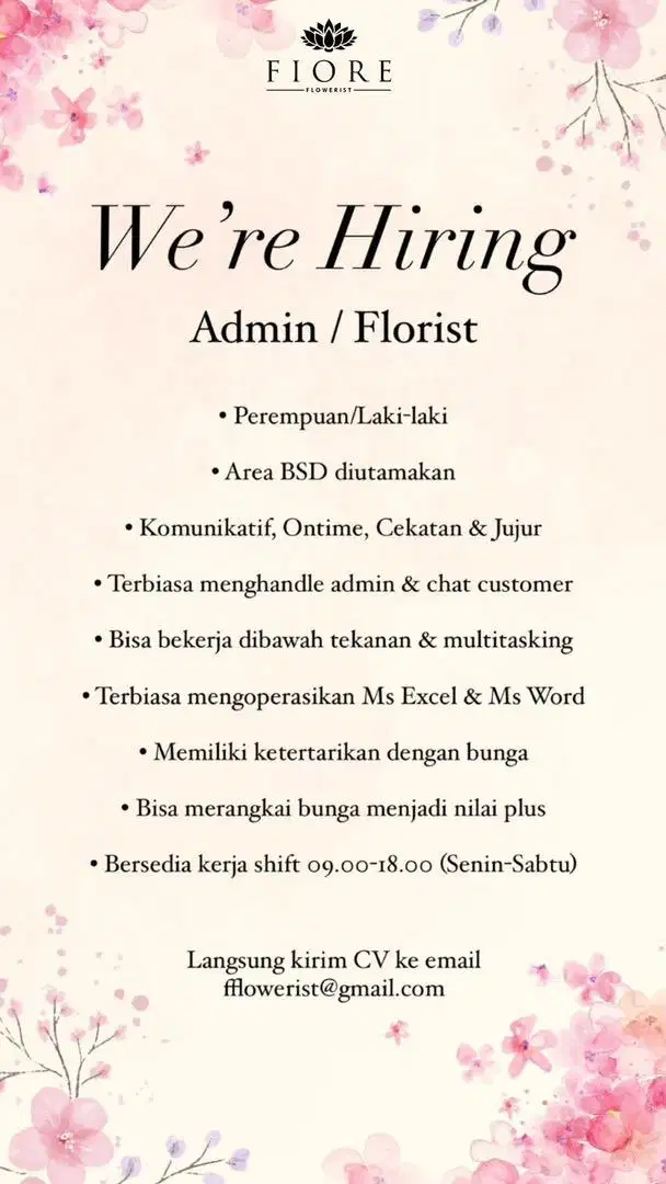 LOWONGAN ADMIN / FLORIST