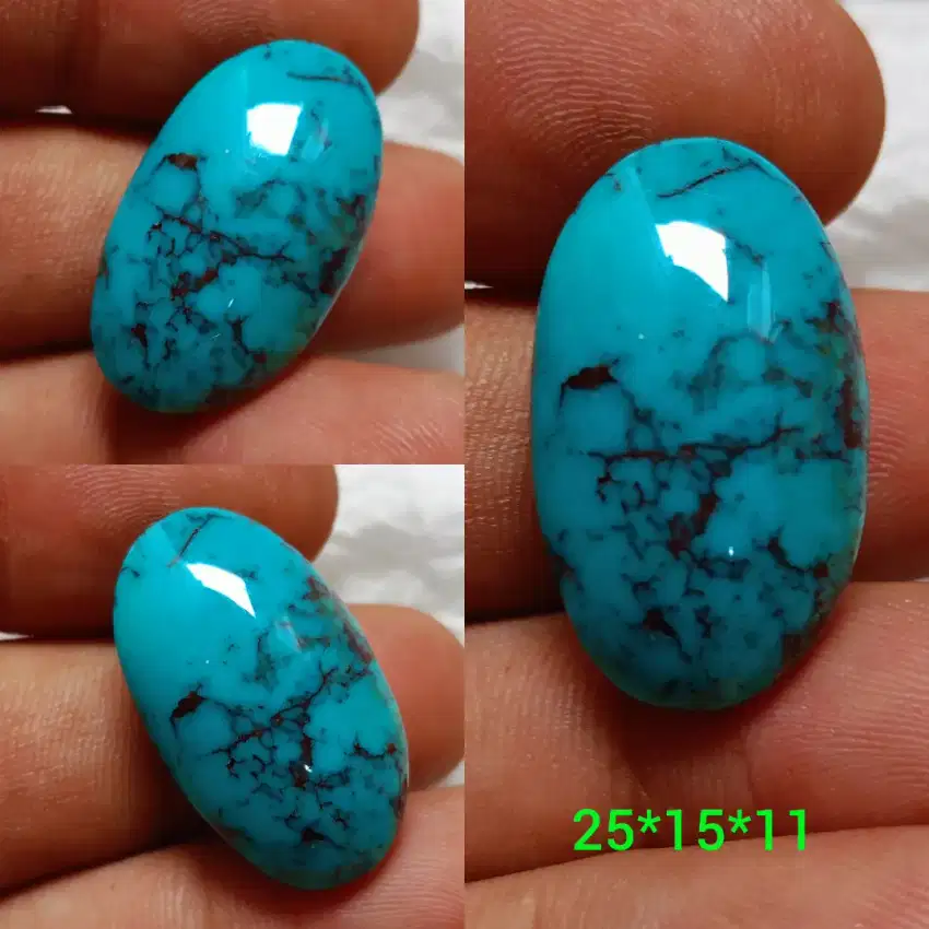 Natural Batu Pirus Persi Polkas Biru Fancy Urat Hitam Rare Item