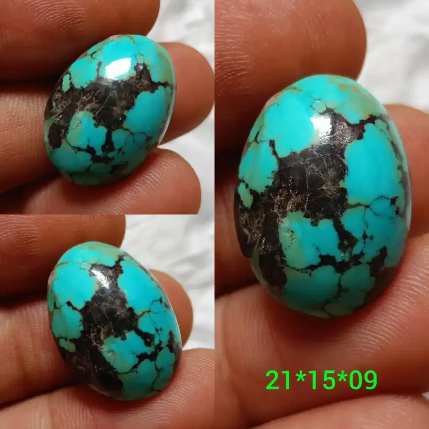 Natural Batu Pirus Persi Polkas Biru Tosca Urat Hitam