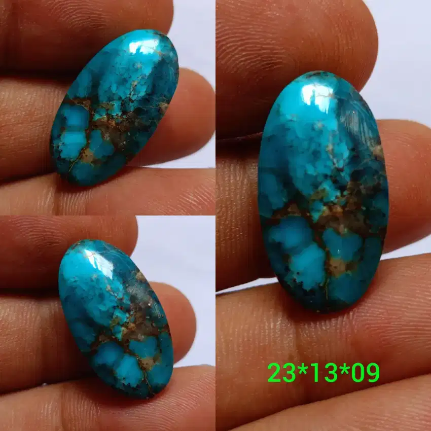 Natural Batu Pirus Persi Polkas Biru Gradasi Urat Emas High Quality