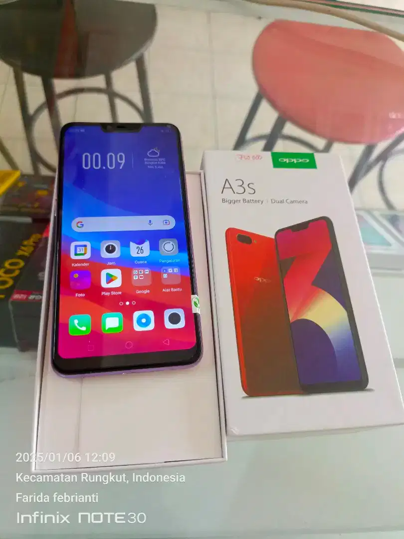 Oppo A3s 6/128gb bekas fullset normal bisa TT