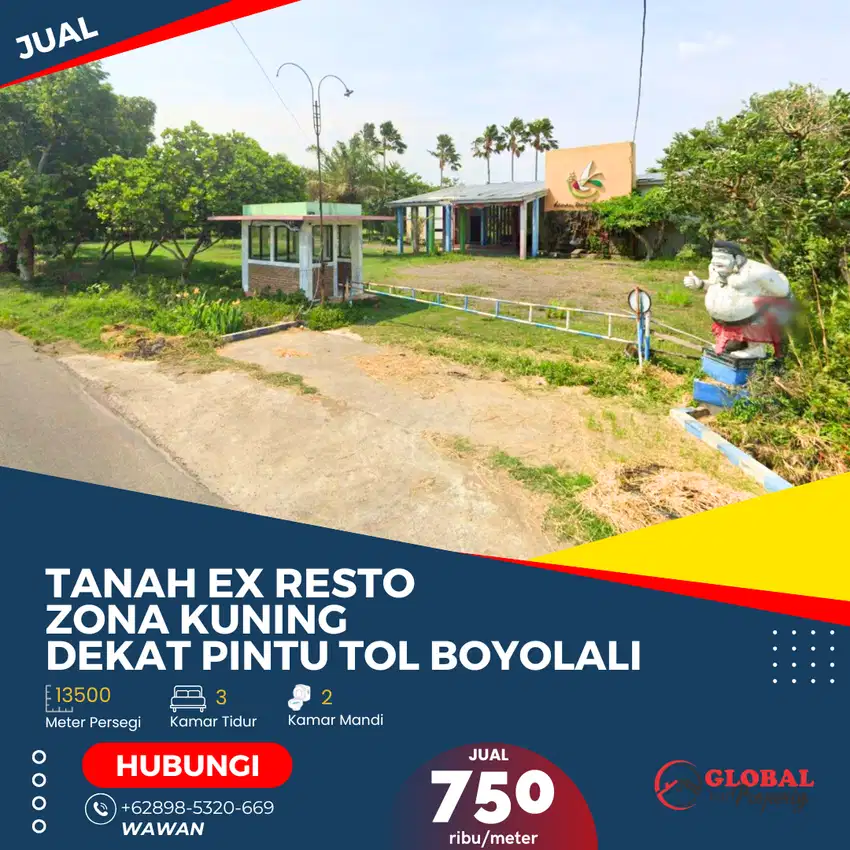 Tanah Ex Resto Zona Kuning Dekat Pintu Tol Boyolali