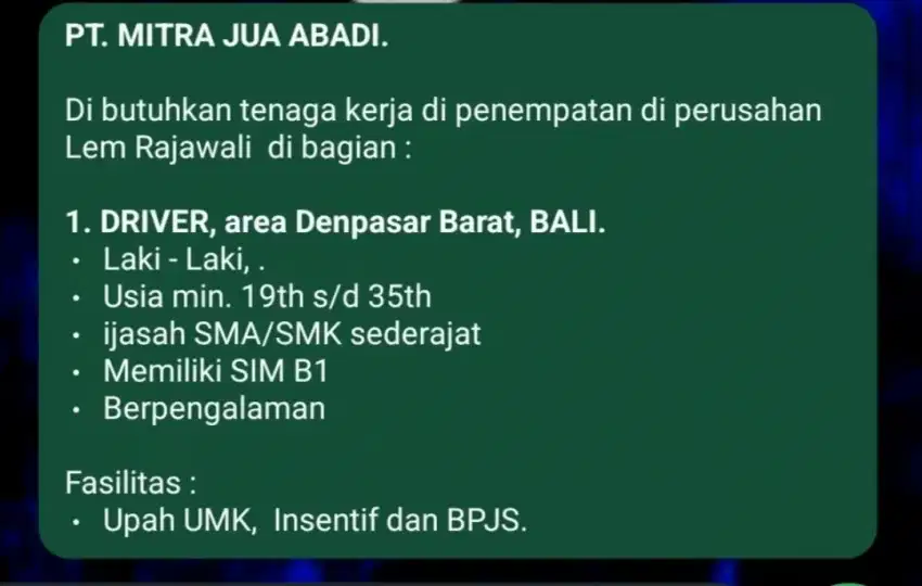 Dibutuhkan Driver