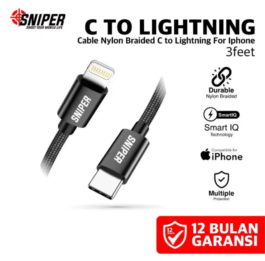 Sniper Kabel Data Charger Type C to Lightning iPhone Fast Charging